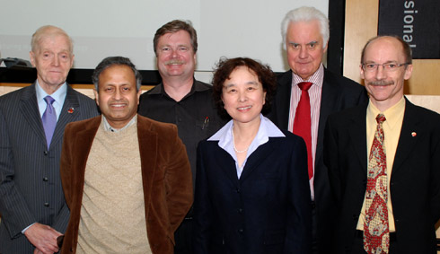 Pictured are the keynote speakers at the 12th CIRP Conference on Machine Tolerancing - May 2012 - with conference organiser Professor Jane Jiang (centre), Director of the University's EPSRC Centre for Innovative Manufacturing.  Pictured (l-r) are Professor David Whitehouse, Professor Vijay Srinivasan, Dr Henrik S. Nielson, Professor Albert Weckenmann and Professor Luc Mathieu.