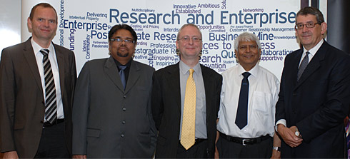 Pictured at the conference (l-r) Professor Jürgen Krahl, Professor Rakesh Mishra, Professor Andrew Ball, Professor Raj Rao and Graham Penning