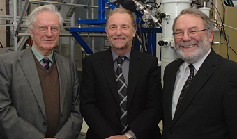 Professor Sir Arnold Wolfendale (left), Prof Stephen Donnelly (centre), Professor Sir Peter Knight (right)