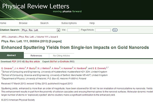 Dr Graeme Greaves research into gold nanoparticles sputtering yield